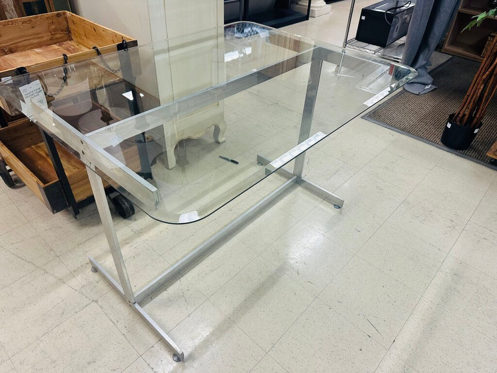 Mid Century Chrome Base Glass Top Console Table 46x36x30