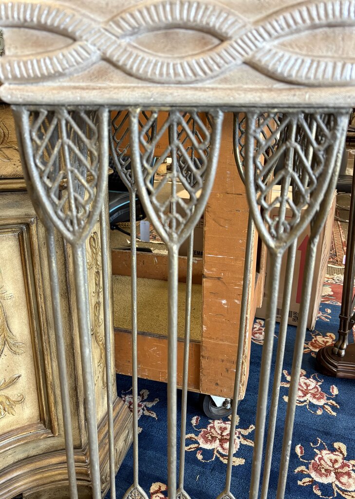 White Washed Wood & Wrought Iron Hinged Lid Planter Stand 42"