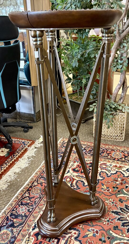 Maitland Smith French Directoire Style Leather Nailhead Metal & Glass Plant Stand 47.5"