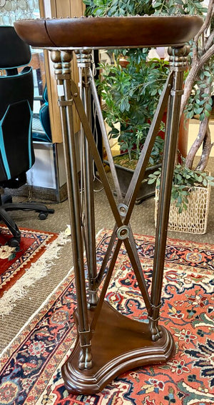 Maitland Smith French Directoire Style Leather Nailhead Metal & Glass Plant Stand 47.5"
