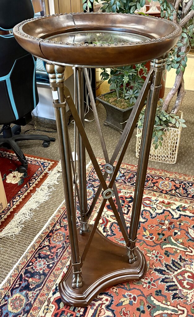 Maitland Smith French Directoire Style Leather Nailhead Metal & Glass Plant Stand 47.5"