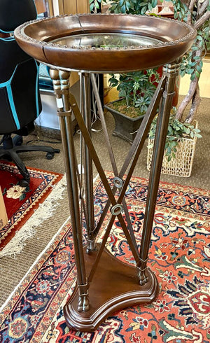 Maitland Smith French Directoire Style Leather Nailhead Metal & Glass Plant Stand 47.5"