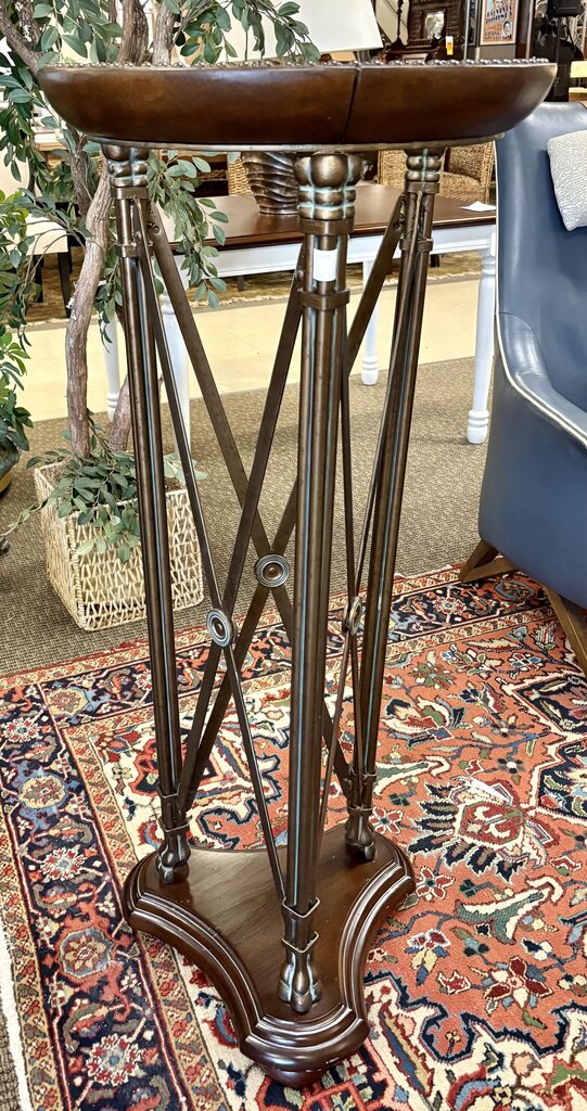 Maitland Smith French Directoire Style Leather Nailhead Metal & Glass Plant Stand 47.5"