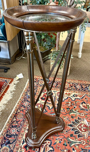 Maitland Smith French Directoire Style Leather Nailhead Metal & Glass Plant Stand 47.5"