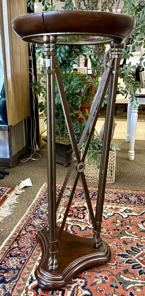 Maitland Smith French Directoire Style Leather Nailhead Metal & Glass Plant Stand 47.5"