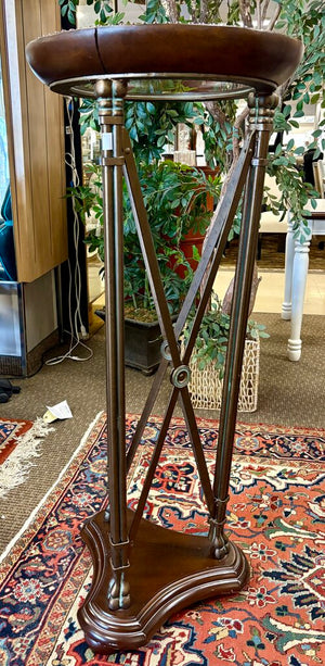Maitland Smith French Directoire Style Leather Nailhead Metal & Glass Plant Stand 47.5"