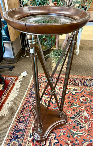 Maitland Smith French Directoire Style Leather Nailhead Metal & Glass Plant Stand 47.5"