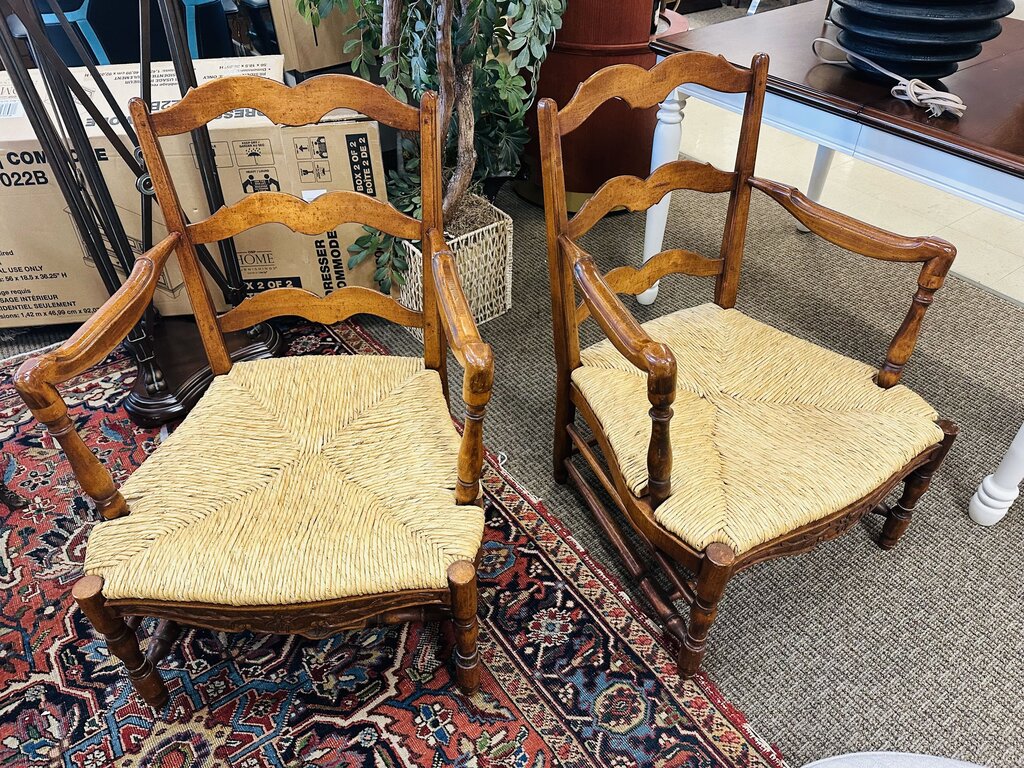 Antique French Ladder Back Rush Seat Chairs (pair)