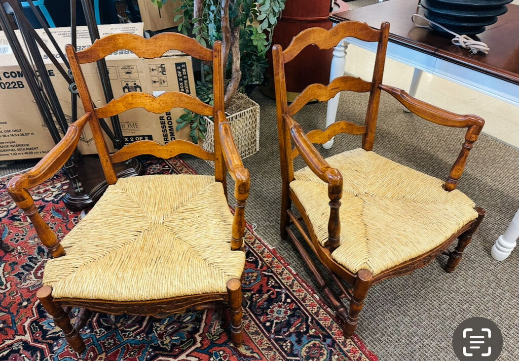 Antique French Ladder Back Rush Seat Chairs (pair)