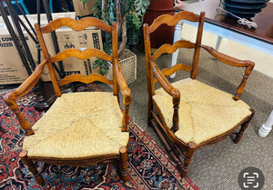 Antique French Ladder Back Rush Seat Chairs (pair)