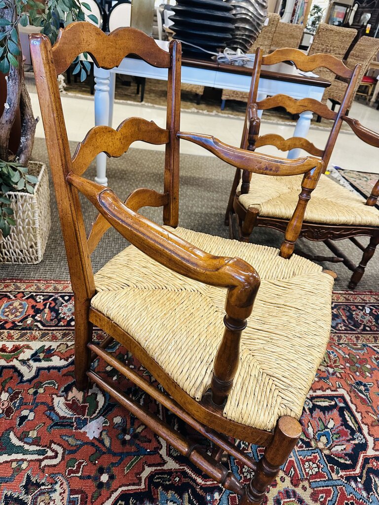 Antique French Ladder Back Rush Seat Chairs (pair)