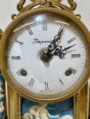 Italian & German Brevettato Imperial Brass & Porcelain Blue Mantel Clock & Candelabra Set (5Pcs)