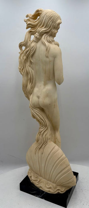 Vintage Italian A. Santini "Birth of Venus" by Botticelli Solid Plaster Sculpture on Black Marble Base 24.25"