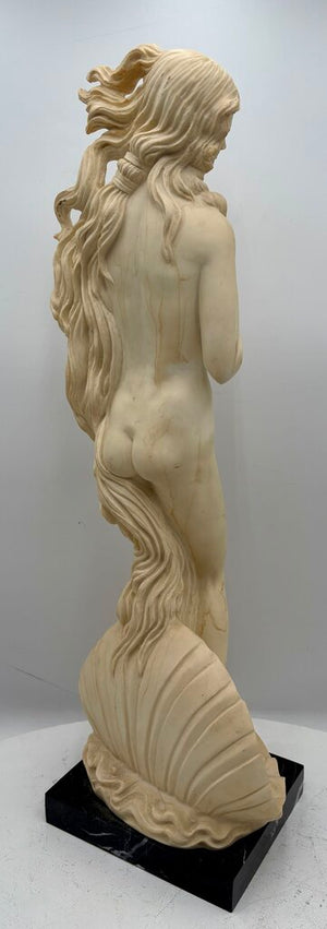 Vintage Italian A. Santini "Birth of Venus" by Botticelli Solid Plaster Sculpture on Black Marble Base 24.25"