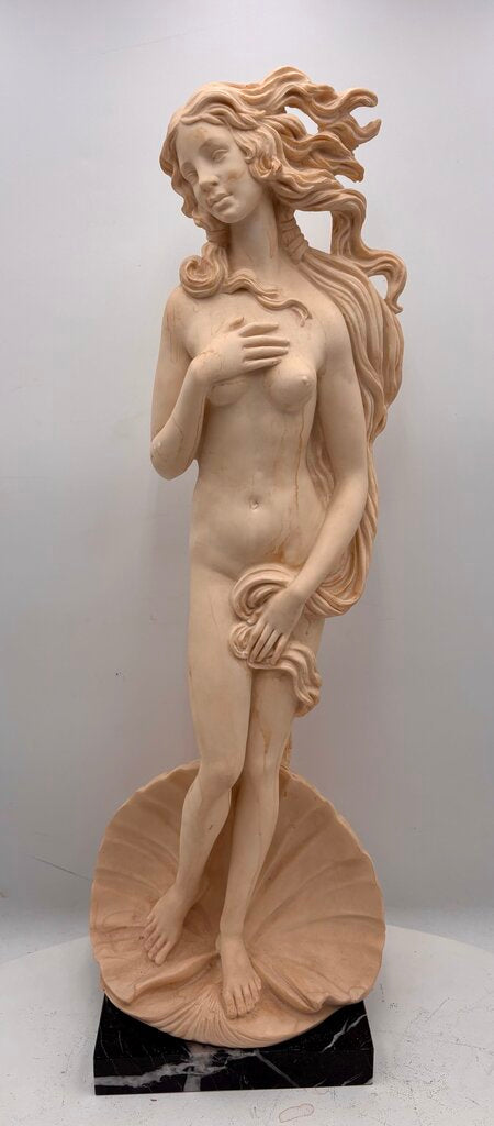 Vintage Italian A. Santini "Birth of Venus" by Botticelli Solid Plaster Sculpture on Black Marble Base 24.25"