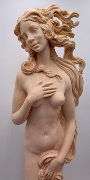 Vintage Italian A. Santini "Birth of Venus" by Botticelli Solid Plaster Sculpture on Black Marble Base 24.25"