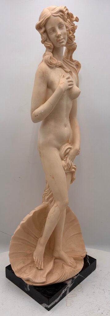 Vintage Italian A. Santini "Birth of Venus" by Botticelli Solid Plaster Sculpture on Black Marble Base 24.25"