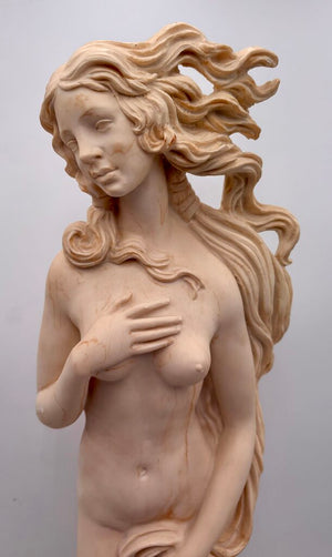 Vintage Italian A. Santini "Birth of Venus" by Botticelli Solid Plaster Sculpture on Black Marble Base 24.25"