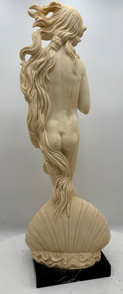 Vintage Italian A. Santini "Birth of Venus" by Botticelli Solid Plaster Sculpture on Black Marble Base 24.25"