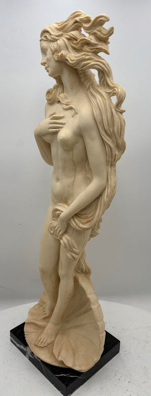 Vintage Italian A. Santini "Birth of Venus" by Botticelli Solid Plaster Sculpture on Black Marble Base 24.25"
