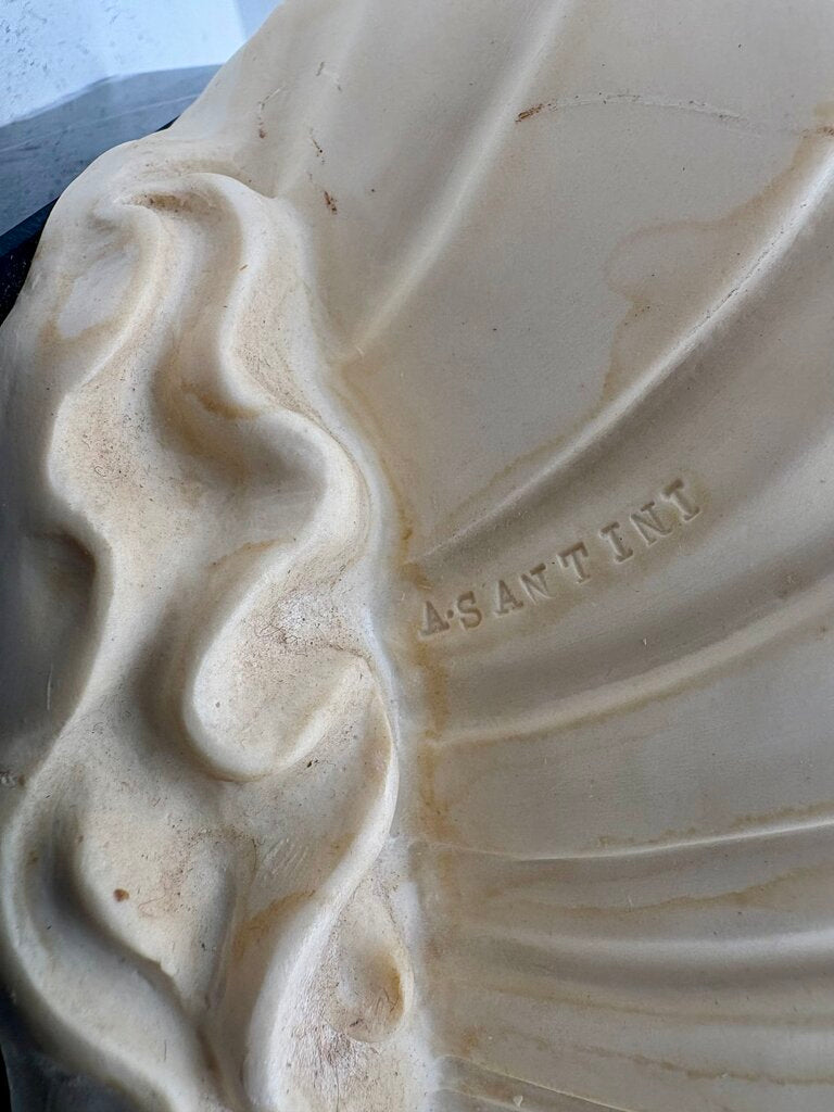 Vintage Italian A. Santini "Birth of Venus" by Botticelli Solid Plaster Sculpture on Black Marble Base 24.25"