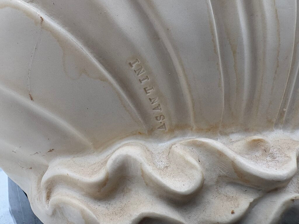 Vintage Italian A. Santini "Birth of Venus" by Botticelli Solid Plaster Sculpture on Black Marble Base 24.25"