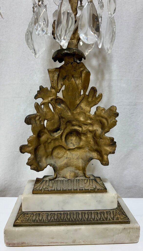 Antique French Floral Gilt Brass & Crystal Grandole (PAIR)