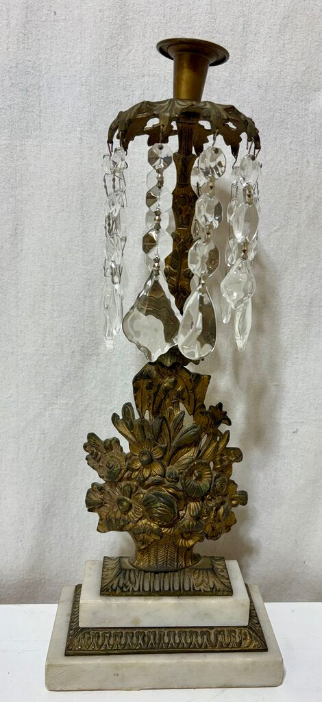Antique French Floral Gilt Brass & Crystal Grandole (PAIR)