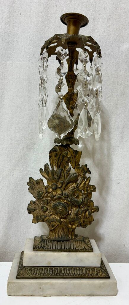 Antique French Floral Gilt Brass & Crystal Grandole (PAIR)
