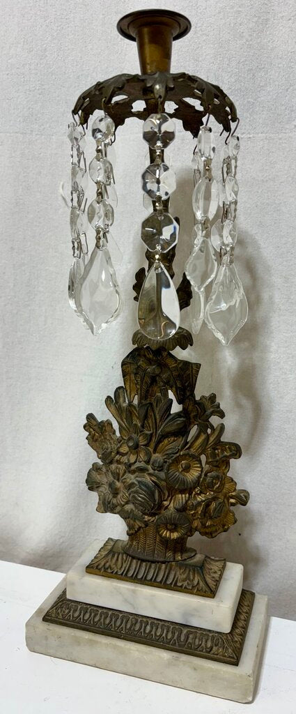 Antique French Floral Gilt Brass & Crystal Grandole (PAIR)