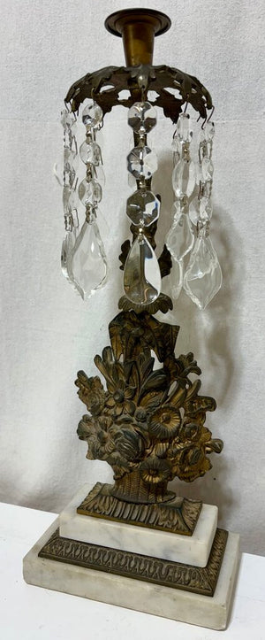 Antique French Floral Gilt Brass & Crystal Grandole (PAIR)