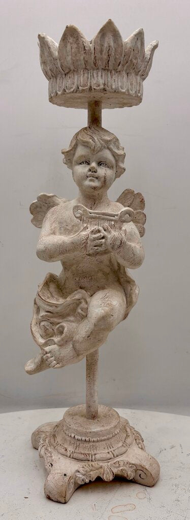Elements White Musical Cherub Candle Holder 16"