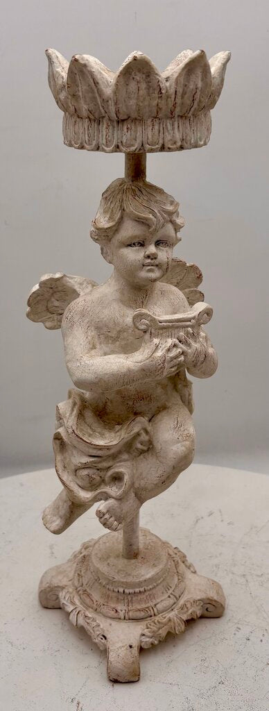 Elements White Musical Cherub Candle Holder 16"