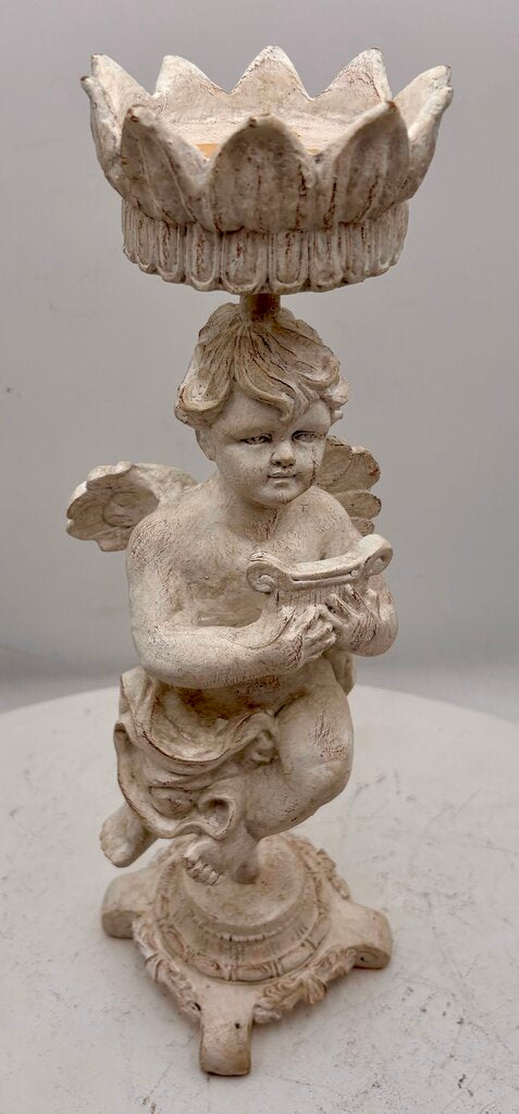 Elements White Musical Cherub Candle Holder 16"