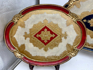 Italian Gilt Painted Florentine Nested Oval Wood Tray Set (3Pcs)