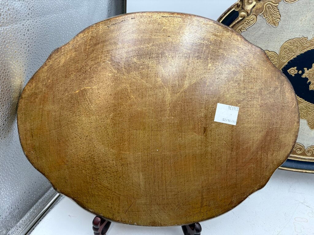 Italian Gilt Painted Florentine Nested Oval Wood Tray Set (3Pcs)