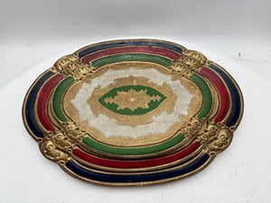 Italian Gilt Painted Florentine Nested Oval Wood Tray Set (3Pcs)