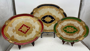 Italian Gilt Painted Florentine Nested Oval Wood Tray Set (3Pcs)
