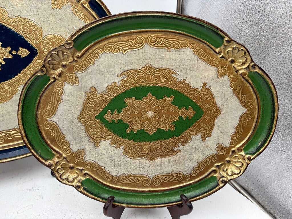 Italian Gilt Painted Florentine Nested Oval Wood Tray Set (3Pcs)