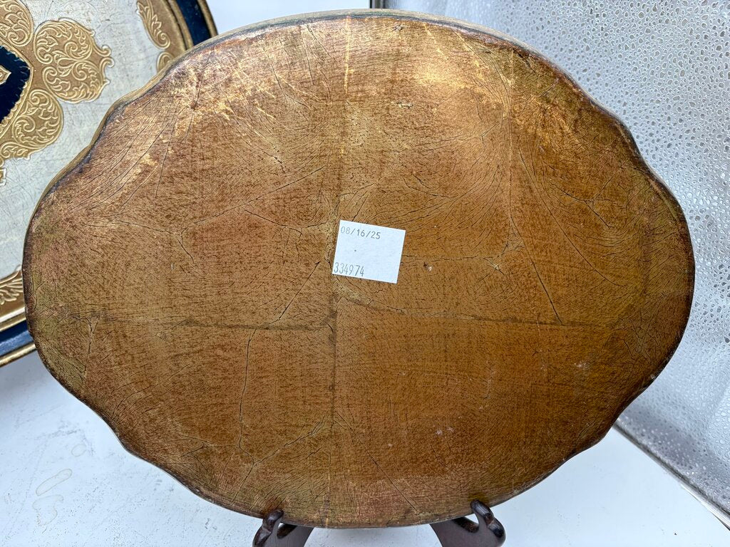 Italian Gilt Painted Florentine Nested Oval Wood Tray Set (3Pcs)