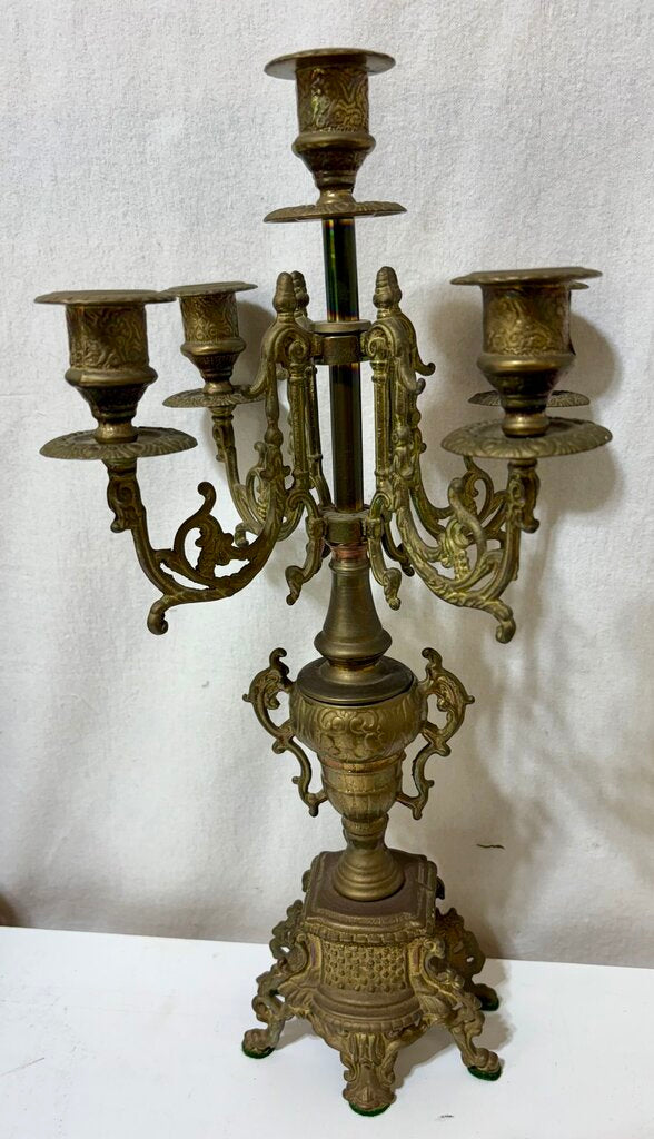 Uranio Quartz Retro Victorian Brass Mantel Clock & Candelabra Set (3Pcs)