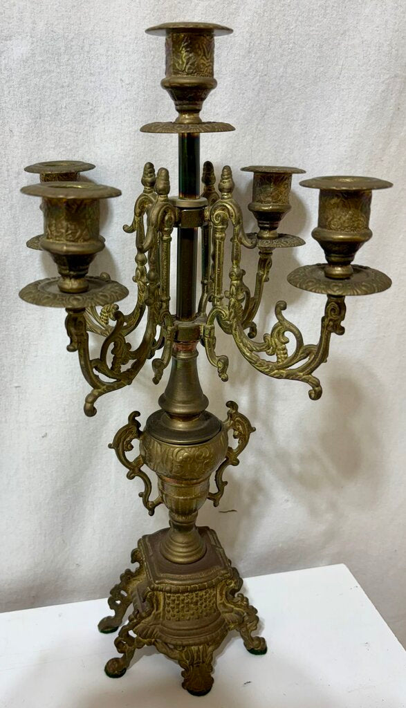 Uranio Quartz Retro Victorian Brass Mantel Clock & Candelabra Set (3Pcs)
