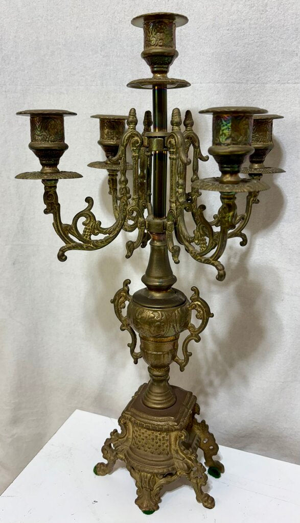 Uranio Quartz Retro Victorian Brass Mantel Clock & Candelabra Set (3Pcs)