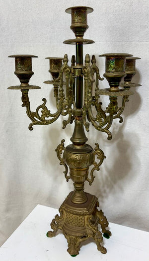 Uranio Quartz Retro Victorian Brass Mantel Clock & Candelabra Set (3Pcs)
