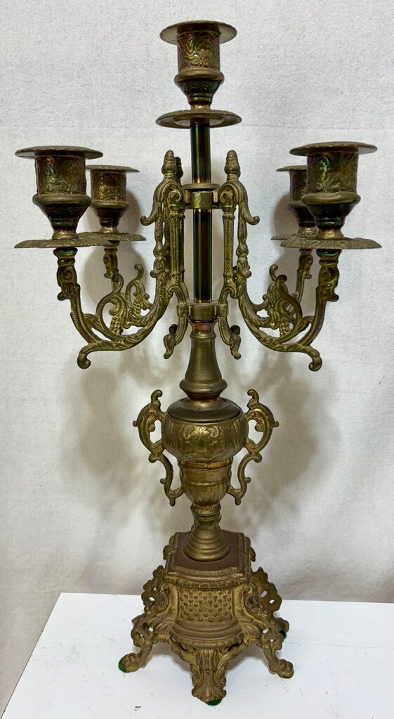 Uranio Quartz Retro Victorian Brass Mantel Clock & Candelabra Set (3Pcs)