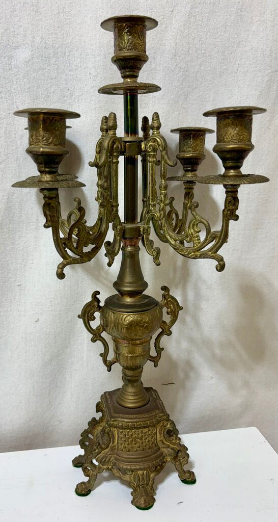 Uranio Quartz Retro Victorian Brass Mantel Clock & Candelabra Set (3Pcs)