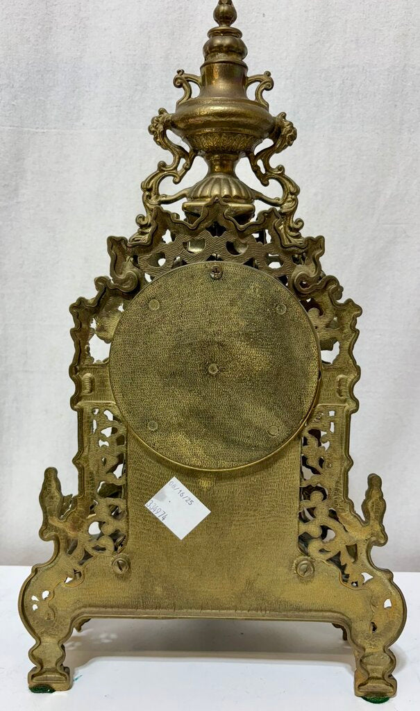 Uranio Quartz Retro Victorian Brass Mantel Clock & Candelabra Set (3Pcs)