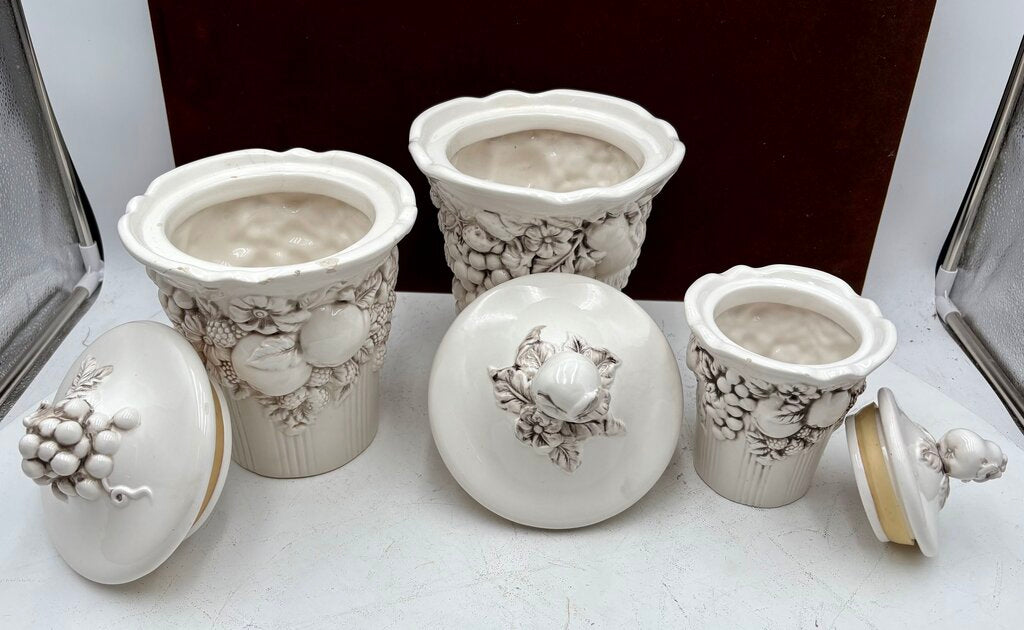 Bella Casa by Ganz White Porcelain Lidded Fruit Motif Jar Set (6Pcs)