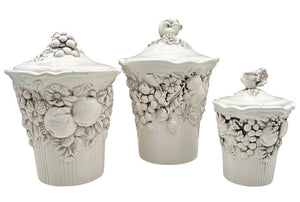 Bella Casa by Ganz White Porcelain Lidded Fruit Motif Jar Set (6Pcs) by Miss Daisy's Consignment & Auction House