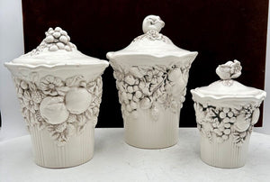 Bella Casa by Ganz White Porcelain Lidded Fruit Motif Jar Set (6Pcs)